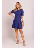 M842 Džínové šaty se záhyby - modré