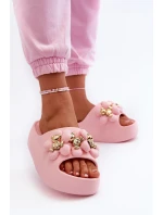 Dámské pěnové pantofle se zdobením na silné podrážce růžové Bremavia