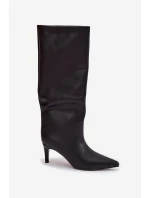 Dámské kozačky na jehlovém podpatku, zateplené Olivienne – černé