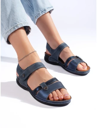 Zajímavé sandály dámské modré na plochém podpatku Zajímavé sandály dámské modré na plochém podpatku