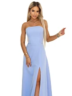 663-2 ELARA korzetové maxi šaty s rozparkem a zavazováním na zádech - modré 663-2 ELARA korzetové maxi šaty s rozparkem a zavazováním na zádech - modré