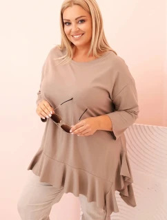 Dámská blůza Plus Size s bavlnou, kapsou a ohrnutým rukávem kiwi