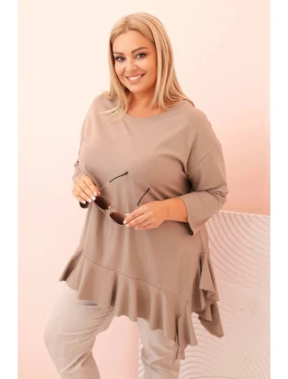 Dámská blůza Plus Size s bavlnou, kapsou a ohrnutým rukávem kiwi