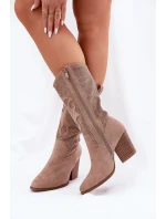 Děrované Kozačky Kovbojské Na Podpatku Béžové S.Barski HY51-606