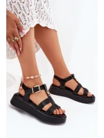 Dámské Sandály Na Platformě Se Zlatým Detalem Černé Fevire Dámské Sandály Na Platformě Se Zlatým Detalem Černé Fevire