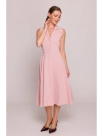 S409 Košilové šaty ve fitted střihu - pudrové S409 Košilové šaty ve fitted střihu - pudrové