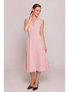 S409 Košilové šaty ve fitted střihu - pudrové
