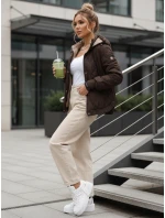 Dámská přechodná prošívaná bunda s kapucí hnědá FashionStreet TY5616