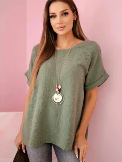 Mušelínová halenka s náhrdelníkem khaki