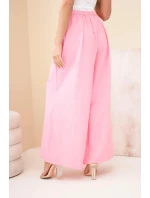 Dámské široké bavlněné kalhoty s gumou v pase cukrově růžová