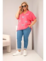 Dámská bavlněná halenka Plus Size s motýlky růžová Dámská bavlněná halenka Plus Size s motýlky růžová