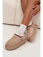 Dámské sněhule nízké s pohyblivým páskem a výšivkou na platformě světle béžové Lyrisse