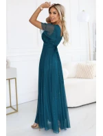 Dlouhé třpytivé šaty 635-1 MELANIA lahvově zelené - Numoco