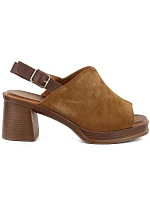 Dámské kožené semišové sandály na podpatku Vinceza 26-39995