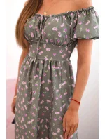 Dámské maxi šaty s květinami a nabíračkami khaki