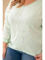 Dámská blůza Plus Size s potiskem a perličkami mátová