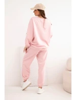 Dámský máslový komplet s volnou mikinou a kalhotami s nápisem LOVE pudrově růžová