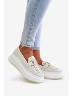 Kožené dámské mokasíny na platformě se zlatou ozdobou 89105 Vinceza světlobéžové