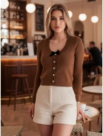 Dámský krátký svetr s mašlí LAMURE hnědý FashionStreet MY2472