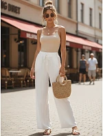 Dámské bílé kalhoty s širokými nohavicemi FashionStreet UY3076 Dámské bílé kalhoty s širokými nohavicemi FashionStreet UY3076