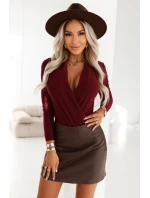 375-9 Dámské stylové BODY s obálkovým výstřihem - vínové