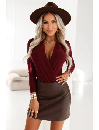 375-9 Dámské stylové BODY s obálkovým výstřihem - vínové