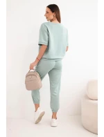Dámská souprava z viskózy máslíčko s krátkým rukávem a kalhotami tmavě mátová