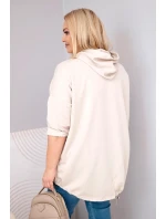 Dámská mikina plus size z viskózy s kapucí a klokaní kapsou béžová