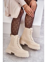 Dámské zateplené kožené kozačky světle béžové Dorchen