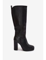 Dámské Kozačky Do Kolena Na Podpatku Eko Kůže Černé Thalina Dámské Kozačky Do Kolena Na Podpatku Eko Kůže Černé Thalina