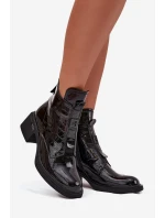 Lakované kožené dámské boty s ražením na klocku Černé Lorenza Lakované kožené dámské boty s ražením na klocku Černé Lorenza