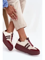 Kožené dámské tenisky na platformě Zazoo 3775 béžovo-bordó Kožené dámské tenisky na platformě Zazoo 3775 béžovo-bordó