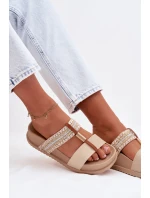 Dámské platformové pantofle se pásky a zlatým detailem Béžové Tahlia