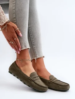 Klasické dámské semišové mokasíny tmavě zelené Glimris