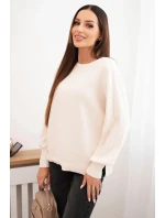 Dámský viskózový svetr s dlouhým rukávem a rozparkem po stranách béžový