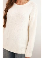 Dámský svetr s vlnou s dlouhým rukávem a kulatým výstřihem ecru Dámský svetr s vlnou s dlouhým rukávem a kulatým výstřihem ecru
