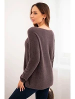 Svetr dámský z měkké pleteniny s kulatým výstřihem hnědý Svetr dámský z měkké pleteniny s kulatým výstřihem hnědý