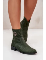 Dámské Botky Na Zip S Dekorativním Detalem Eko Semišové Zelené Lerioria