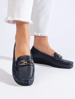 Výborné modré mokasíny dámské na klínku