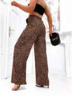 Hnědo-černé vzdušné dámské kalhoty s panteřím vzorem a s gumou v pase (82197)