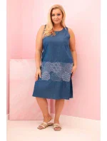 Dámské plus size šaty bez rukávů s ozdobným vzorem džínová