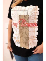 Dámská bavlněná halenka Plus Size s potiskem „Day Dream“ černá + camel