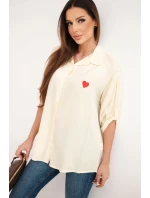 Dámská viskózová košile s krajkovými rukávy a límečkem béžová Dámská viskózová košile s krajkovými rukávy a límečkem béžová