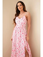 Dámské maxi květované šaty na ramínkách s vázáním na zádech cukrově růžová