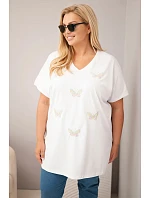Dámská bavlněná halenka Plus Size s motýlky bílá