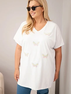 Dámská bavlněná halenka Plus Size s motýlky bílá
