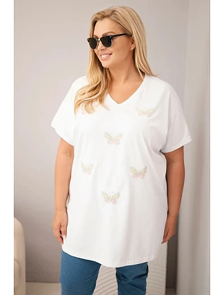 Dámská bavlněná halenka Plus Size s motýlky bílá