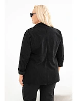 Dámské sako Plus Size manšestrové s klopami a kapsami černá Dámské sako Plus Size manšestrové s klopami a kapsami černá
