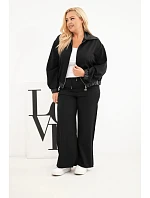 Dámská sada Plus Size s bundou na zip a širokými kalhotami černá Dámská sada Plus Size s bundou na zip a širokými kalhotami černá