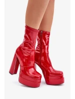 Lakované Kotníkové Boty Na Platformě A Vysokém Podpatku Červené Lotisha